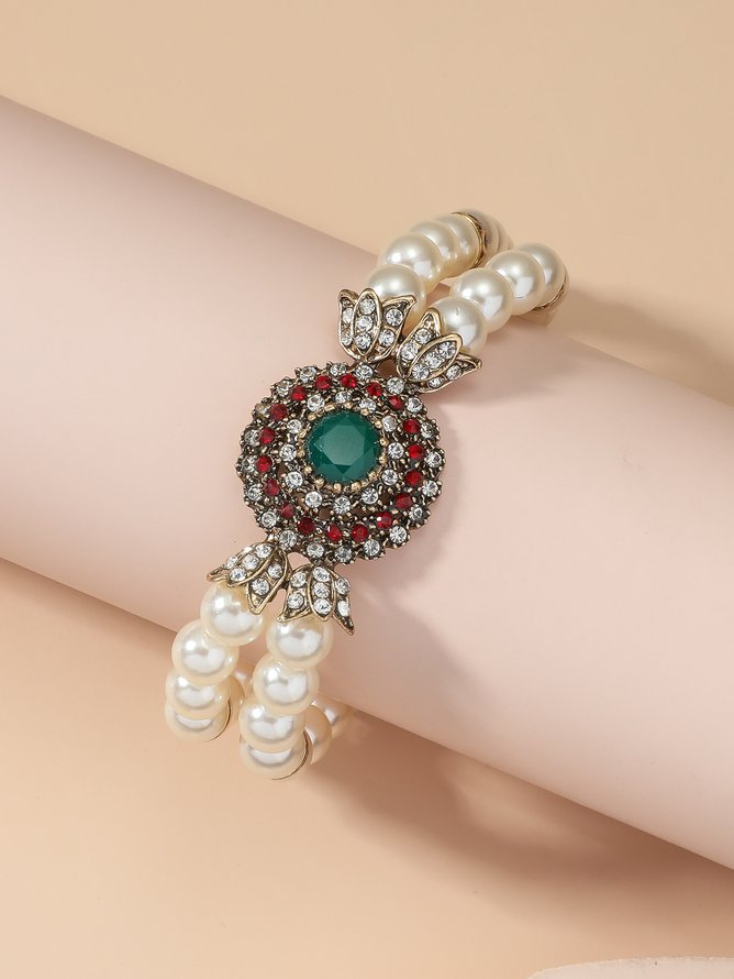 Vintage Pearl Beaded Diamond Geometric Pattern Multilayer Bracelet Ethnic Jewelry
