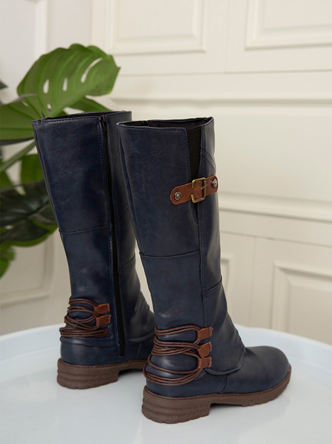 Vintage Buckle Rope Riding Boots