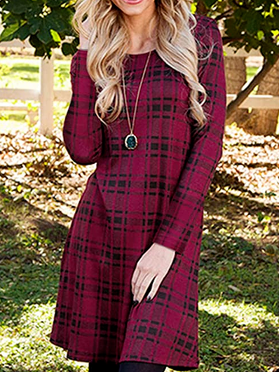 Crew Neck Casual Plaid Dress