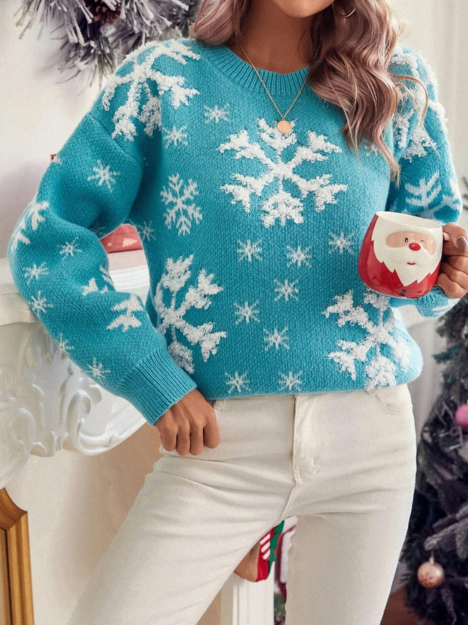 Casual Snowflake Pattern Drop Shoulder Sweater
