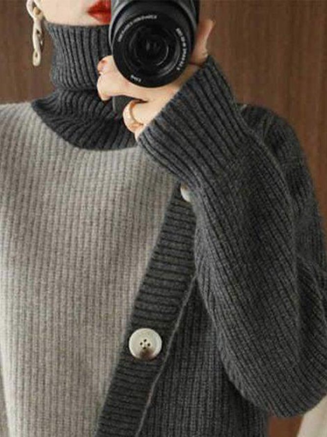 Casual Turtleneck Buttoned Buttoned Sweater