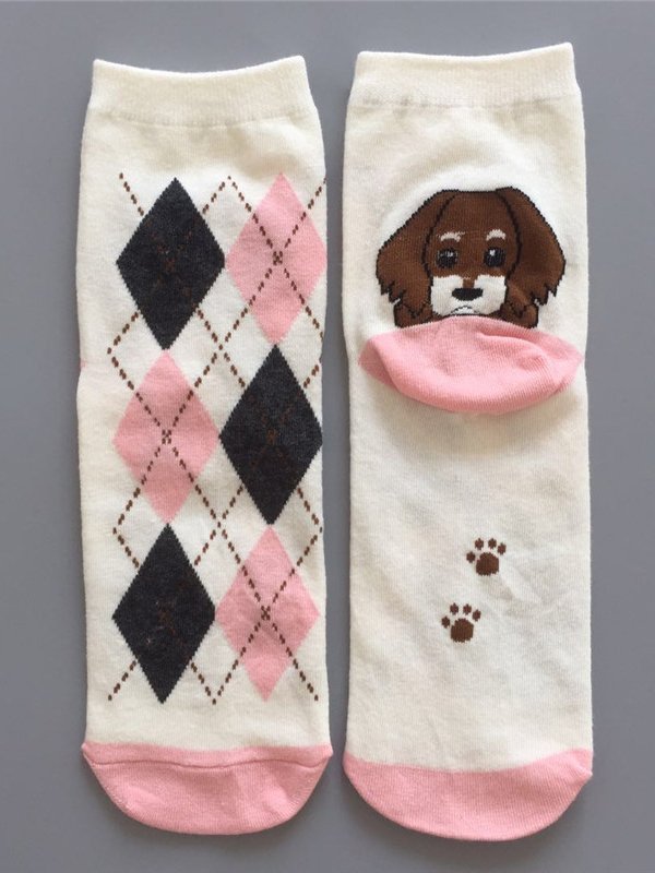 Casual Striped Dog Pattern Cotton Socks Home Daily Commute Accessories