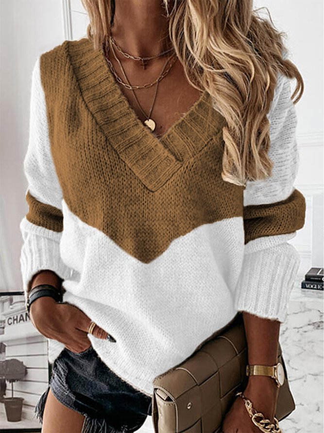 Loose Casual Color Block Sweater & Cardigan