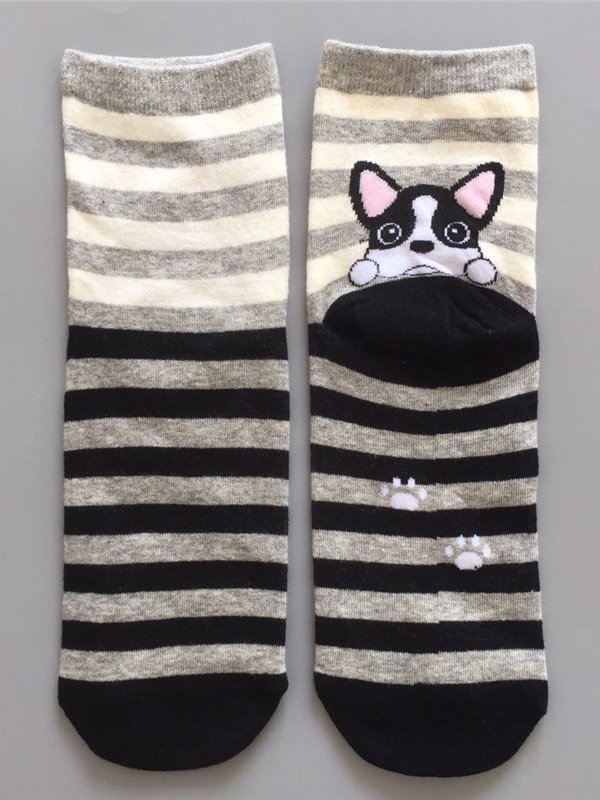 Casual Striped Dog Pattern Cotton Socks Home Daily Commute Accessories