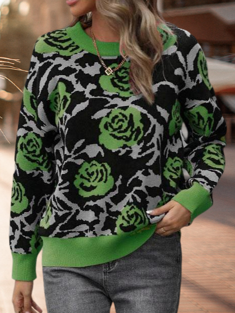 Rose Pattern Casual Sweater