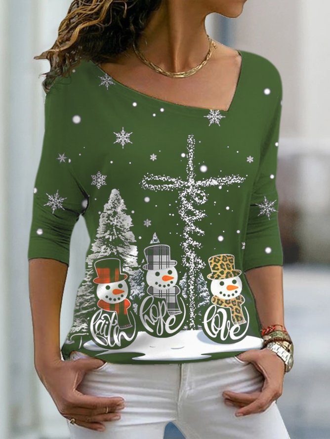 Women Casual Square neck Autumn Holiday Christmas Long sleeve Top