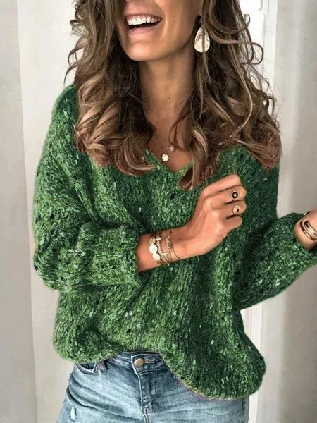 Red V Neck Long Sleeve Sweater