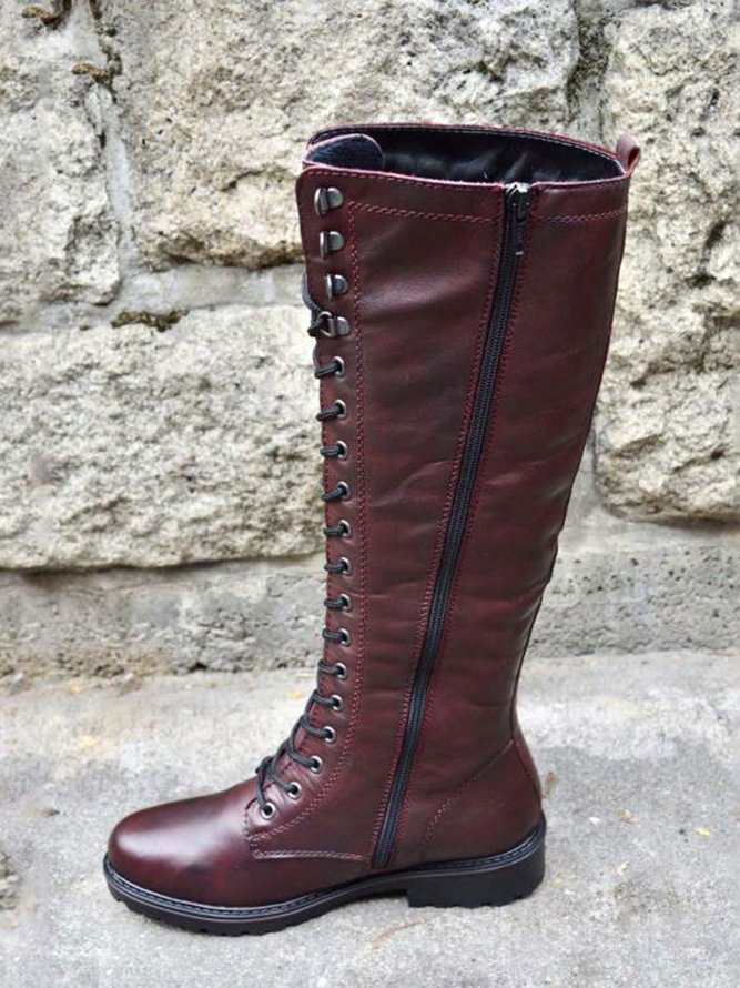 Comfortable Moccasin Upper Zip Block Heel Boots
