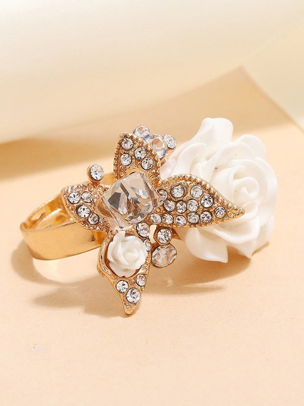 Vintage 3D Rose Butterfly Diamond Ring Casual Party Commute Jewelry