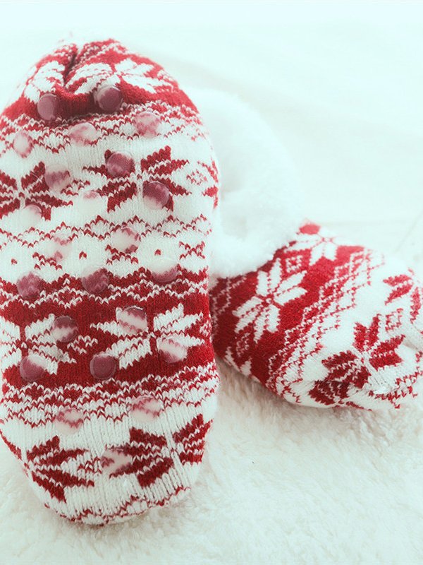 Leisure Home Ethnic Pattern Striped Coral Fleece Floor Socks Autumn Winter Warmth Thickening Accessories