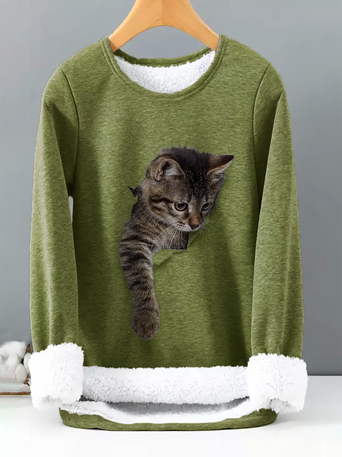 Casual Cotton-Blend Cat T-Shirt