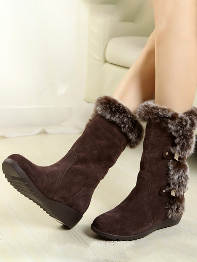Faux Fur Warm Suede Slope Heel Snow Boots