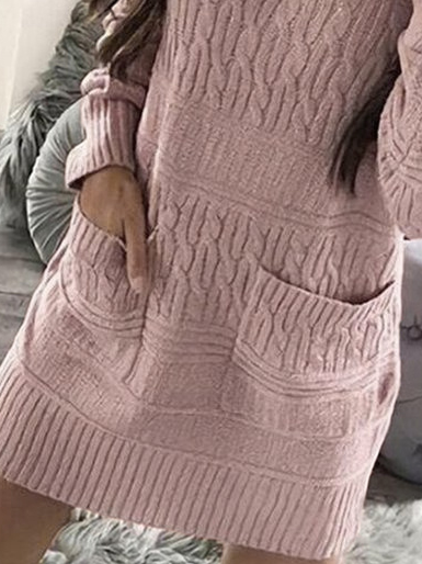 Women Casual Front Pockets Knitted Sweater Dress