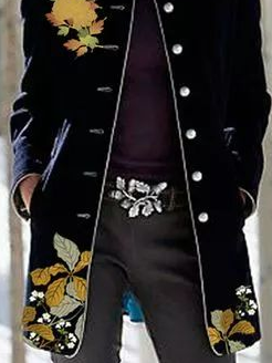 Stand Collar Loose Casual Floral Overcoat