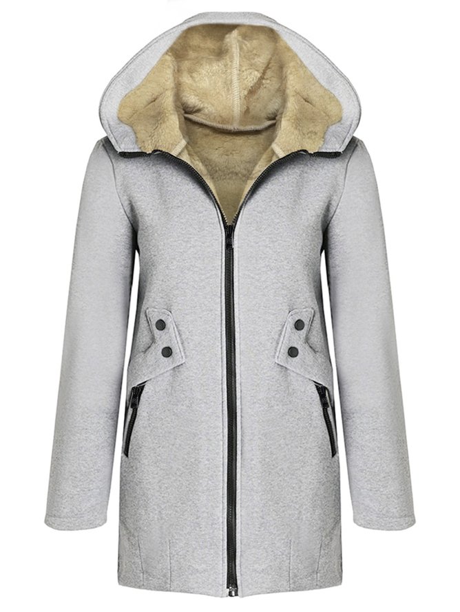 Casual Plain Fleece Thermal Hooded Jacket