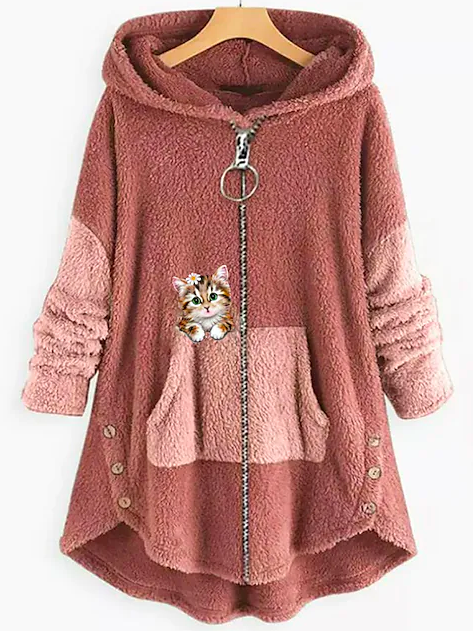 Loose Hoodie Casual Cat Other Coat
