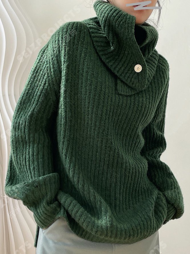 Casual Turtleneck Plain Wool/Knitting Sweater