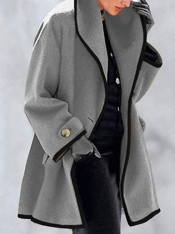 Women Winter Casual Plain Lapel Woolen Cloth Button Pocket Woolen OverCoat