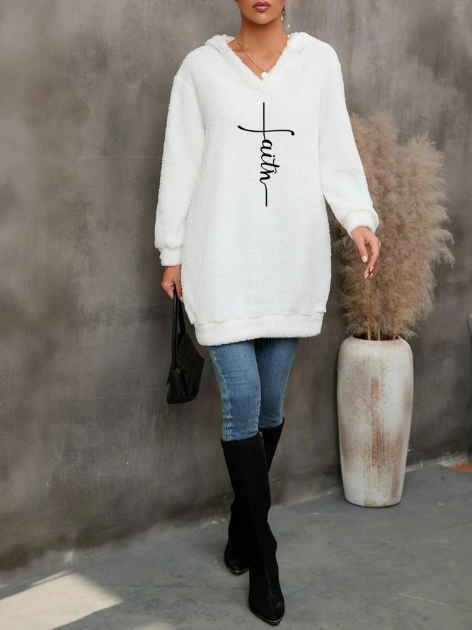 Casual Embroidery Fluff/Granular Fleece Fabric Hoodie Text Letters Dress