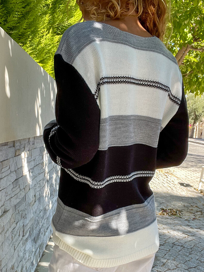 Casual Color Block Striped Sweater