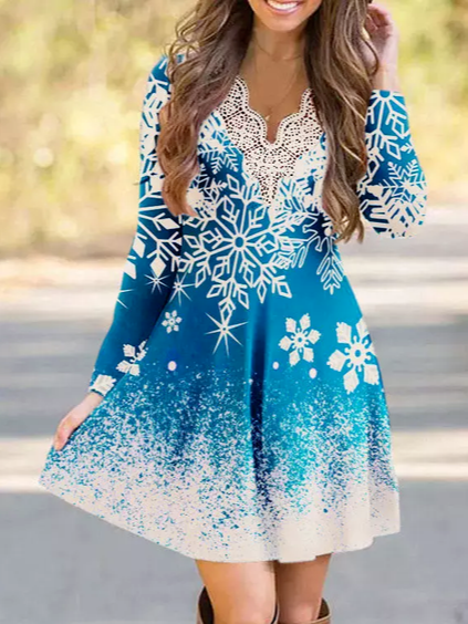 Snowflake Casual Cotton-Blend Loose Dress