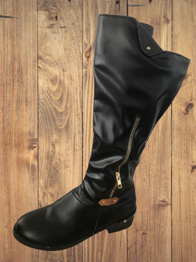 Vintage Casual Pleated Zip Riding Boots