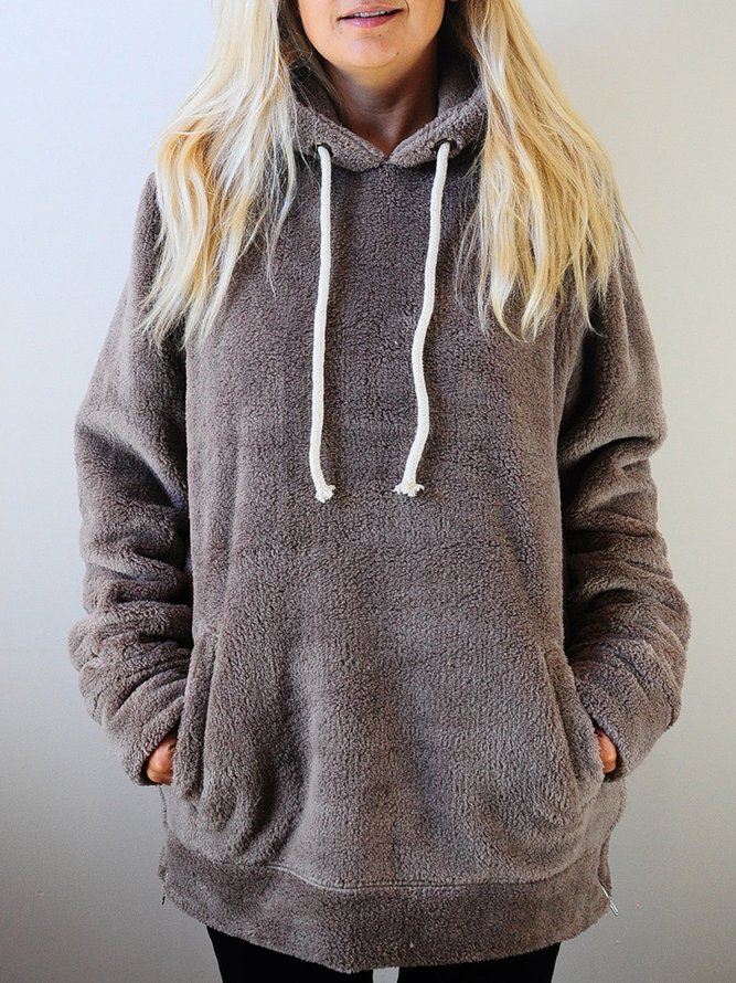 Plain Casual Hoodie Fluff/Granular Fleece Fabric Sweatshirt