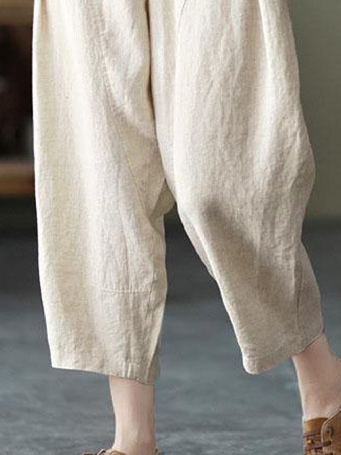 Loose Plain Casual Cotton Pants