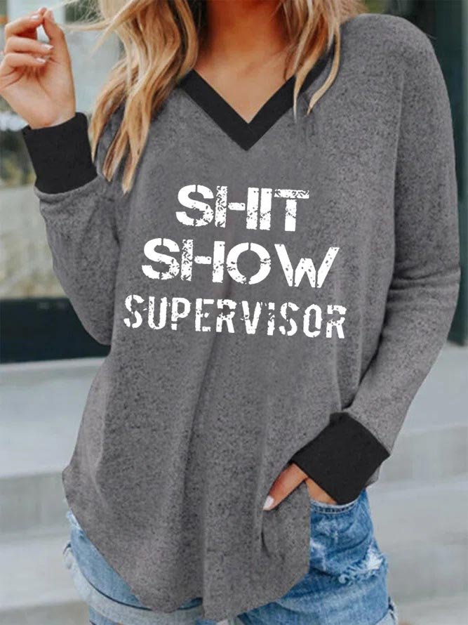 Shit Show Loose V Neck Casual T-Shirt