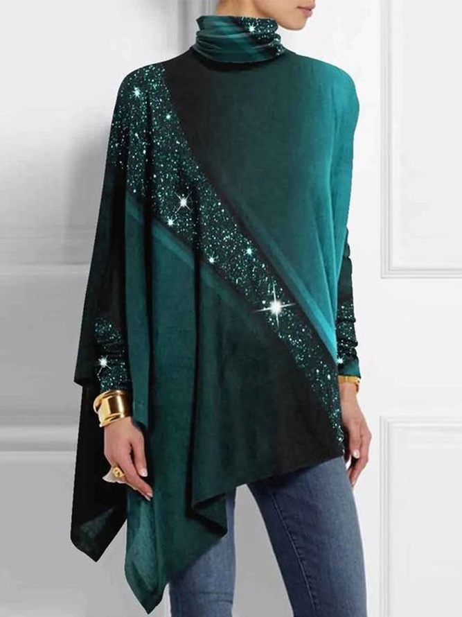 Turtleneck Regular Fit Geometric Casual Top
