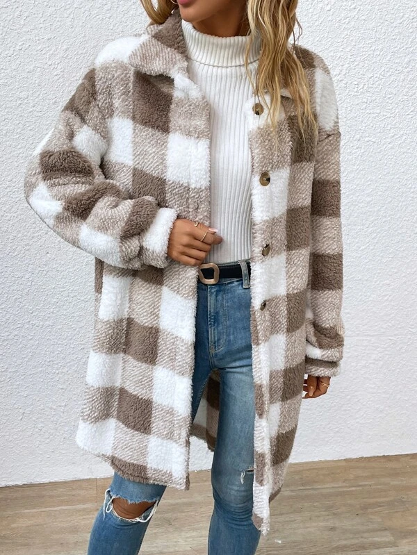 Cotton-Blend Casual Loose Teddy Jacket