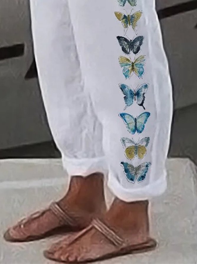 Casual Loose Cotton Butterfly Casual Pants