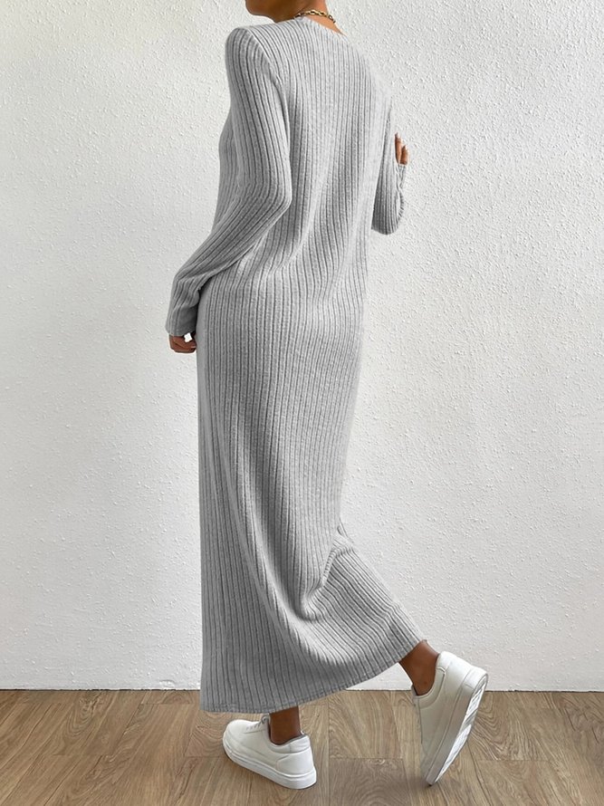 Plain Knitted Crew Neck Casual Dress