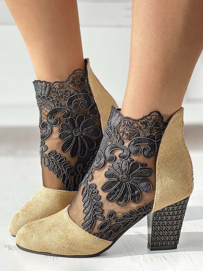 Lace Split Joint Chunky Heel Sandals Boots with Back Zip