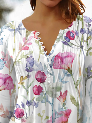 V Neck Floral Flare Sleeve Casual Top