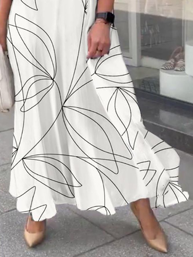 Women Leaf Abstract Graphic Short Sleeve V-Neck Summer Dress