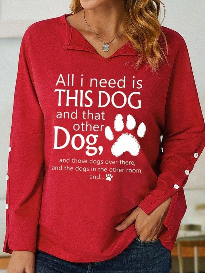 Casual This Dog Loose V Neck Top