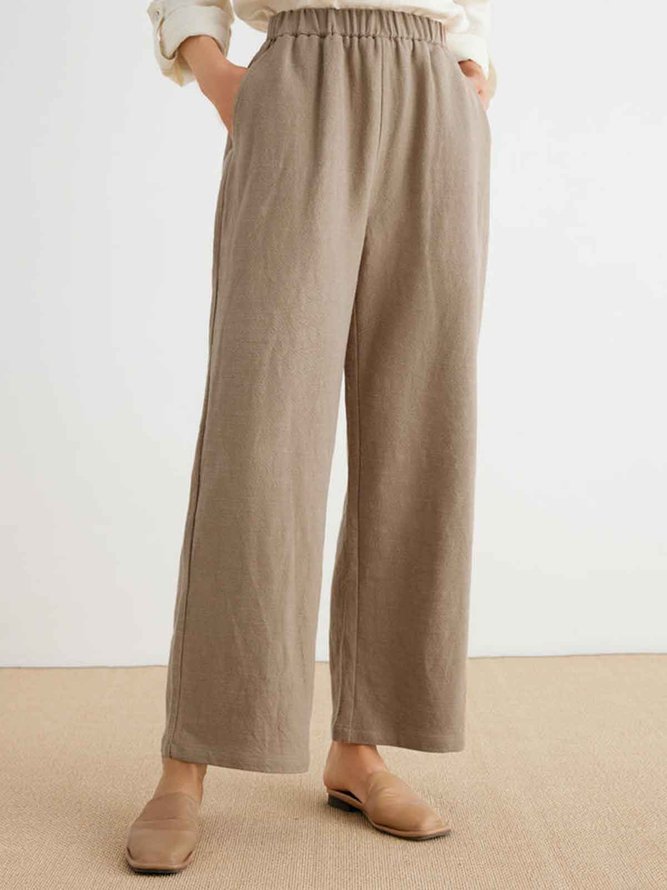 Women Casual Plain Elastic Waist Pockets Loose Pants