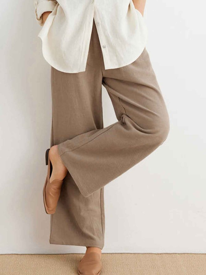 Women Casual Plain Elastic Waist Pockets Loose Pants