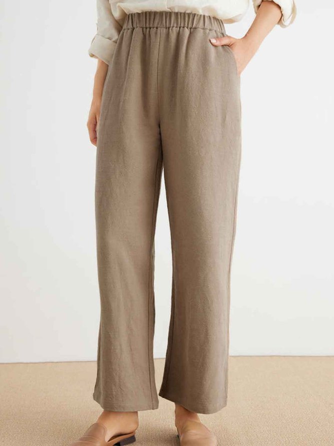Women Casual Plain Elastic Waist Pockets Loose Pants