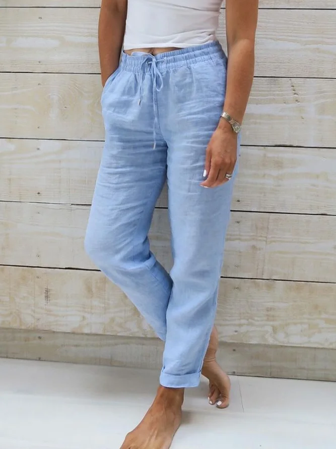 Women Drawstring Waist Pockets Comfy Lounge Workout Plain Pants