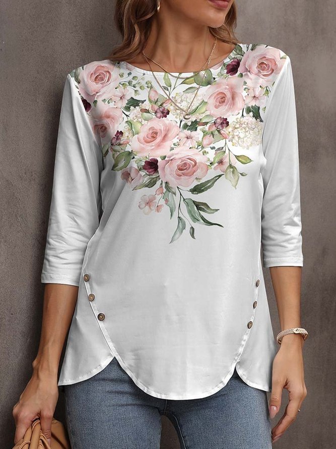 Knitted Buttoned Casual Crew Neck Top