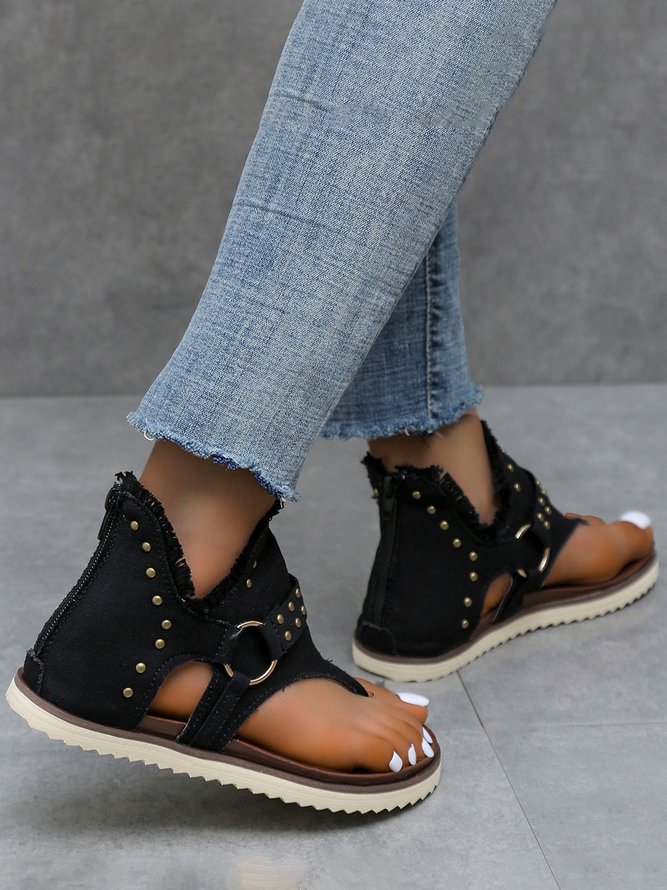 Star Denim Stud Design Casual Thong Sandals