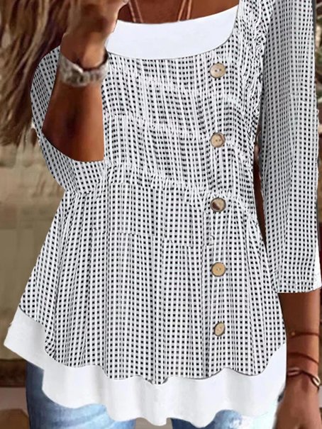 Color Block Square Neck Casual Top