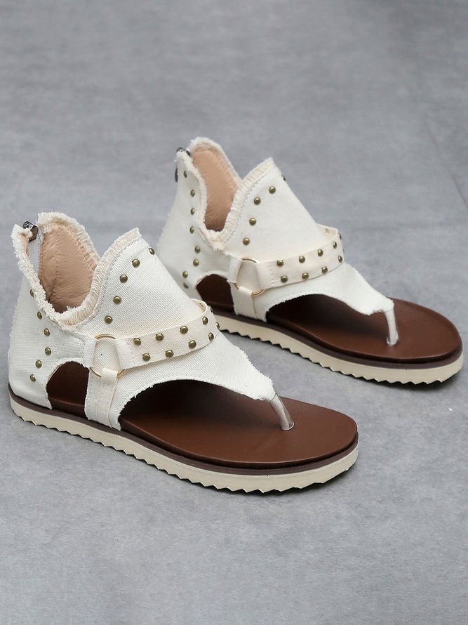 Star Denim Stud Design Casual Thong Sandals