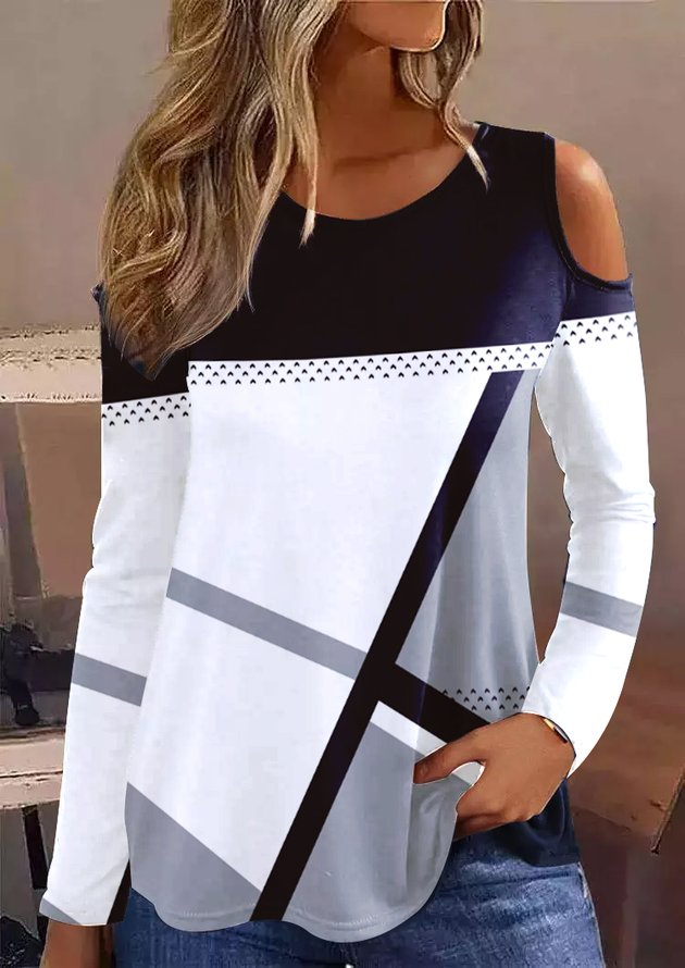 Crew Neck Knitted Casual Color Block T-Shirt