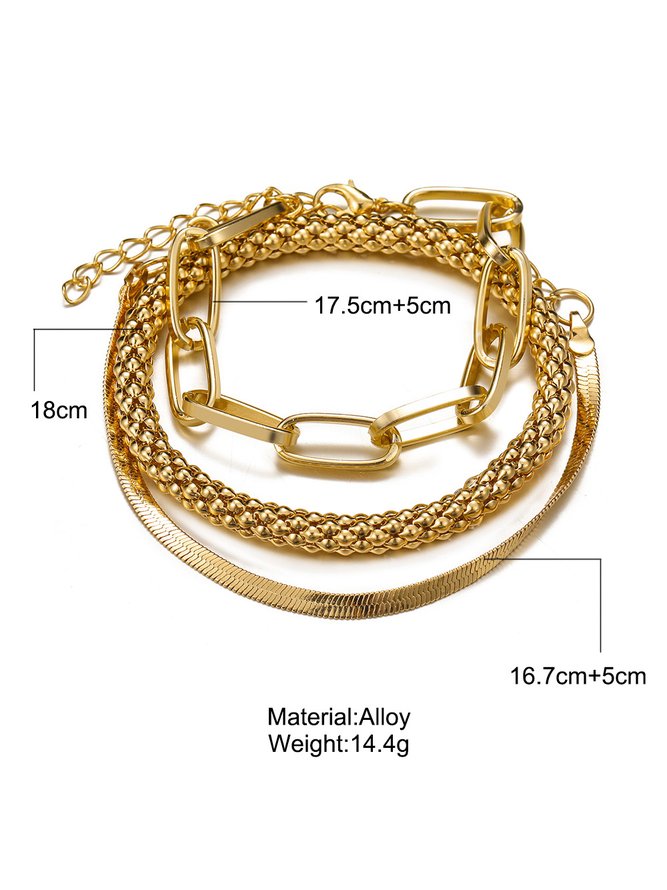 3Pcs Bohemian holiday style chain shape multi-layer bracelet ethnic style beach jewelry