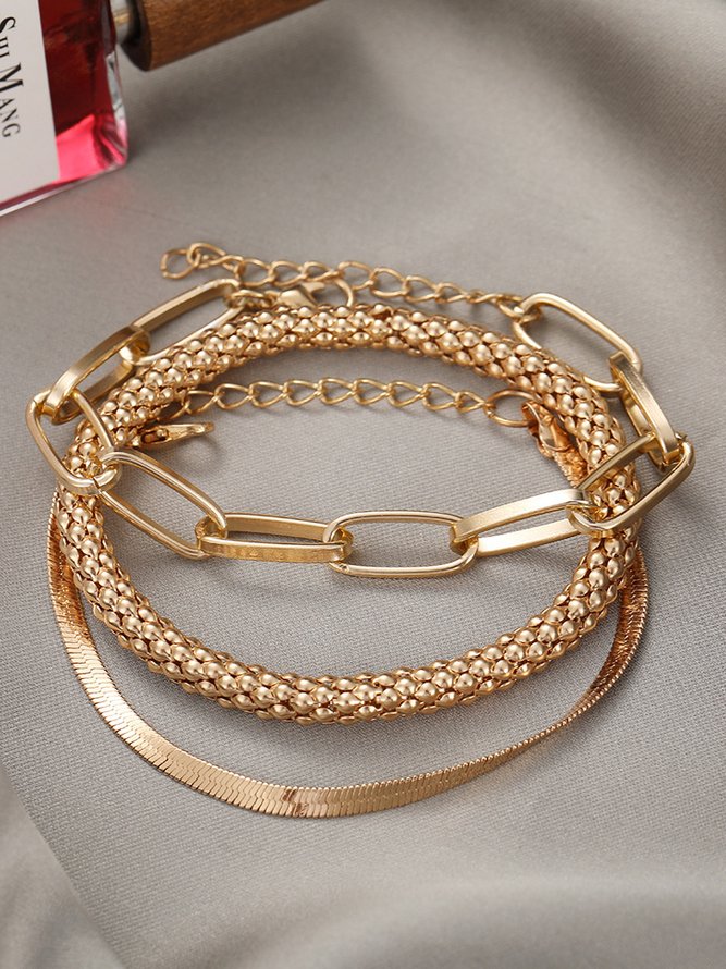 3Pcs Bohemian holiday style chain shape multi-layer bracelet ethnic style beach jewelry