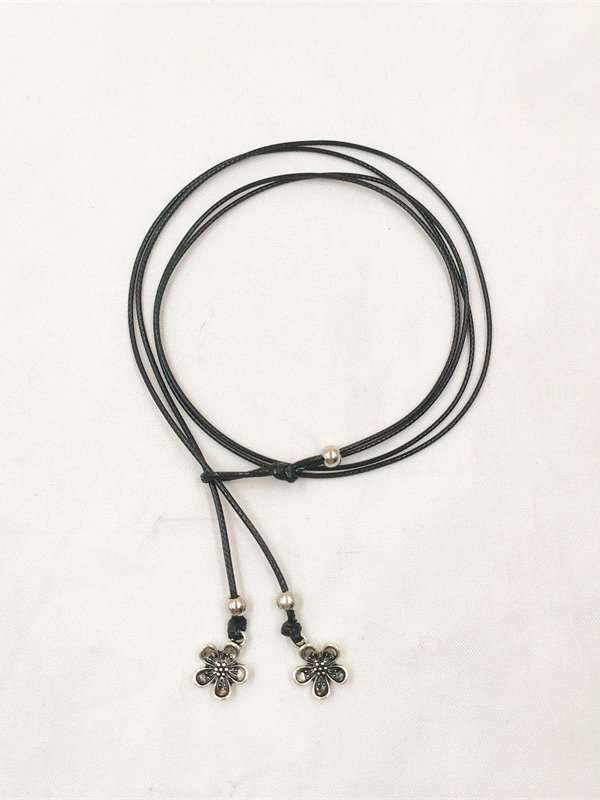 Boho Style Floral Leather Cord Layered Anklet Beach Vacation Ethnic Jewelry