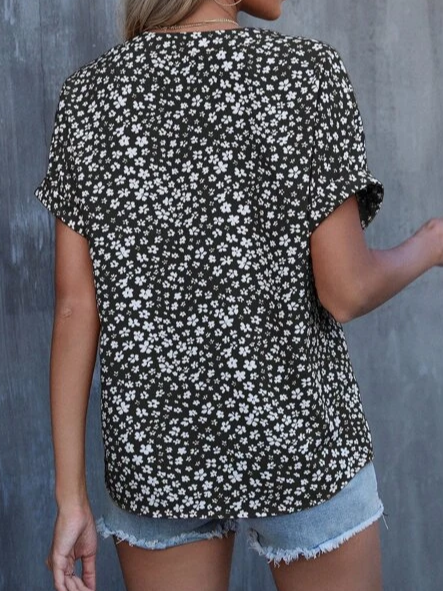 V Neck Floral Casual Loose Top